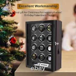 Automatic 12 Watch Winder LCD Touch Screen Display Case Storage Organizer LED