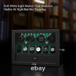 Automatic 4 Watch Winder Case With 6 Watches Display Storage Box LED Light