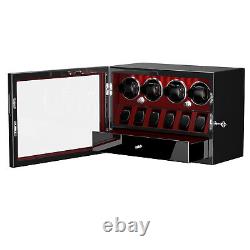 Automatic 4 Watch Winder Case With 6 Watches Display Storage Box LED Light Gift