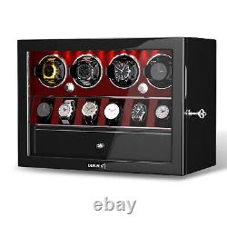 Automatic 4 Watch Winder Case With 6 Watches Display Storage Box LED Light Gift