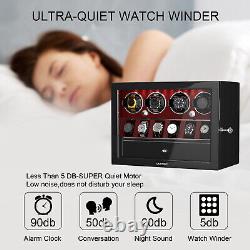 Automatic 4 Watch Winder Case With 6 Watches Display Storage Box LED Light Gift