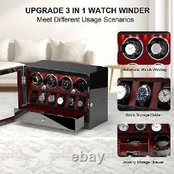 Automatic 4 Watch Winder Case With 6 Watches Display Storage Box LED Light Gift