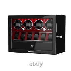 Automatic 4 Watch Winder Case With Jewelry Drawer 6 Display Storage Box LED Gift
