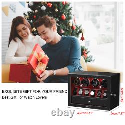 Automatic 4 Watch Winder Case With Jewelry Drawer 6 Display Storage Box LED Gift