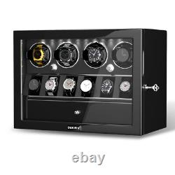 Automatic 4 Watch Winder Case with 6 Watch Display Drawer Storage Box LED Black