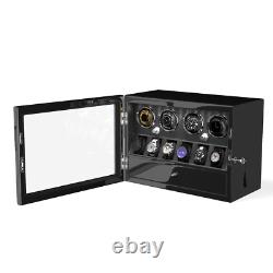 Automatic 4 Watch Winder Case with 6 Watch Display Drawer Storage Box LED Black