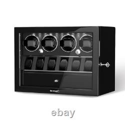 Automatic 4 Watch Winder Case with 6 Watch Display Drawer Storage Box LED Black