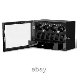 Automatic 4 Watch Winder Case with 6 Watch Display Drawer Storage Box LED Black