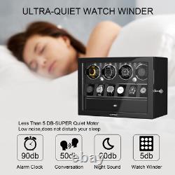 Automatic 4 Watch Winder Case with 6 Watch Display Drawer Storage Box LED Black