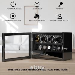 Automatic 4 Watch Winder Case with 6 Watch Display Drawer Storage Box LED Black