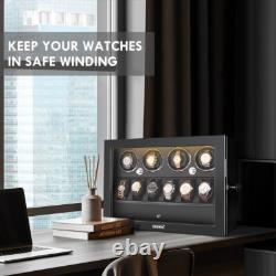 Automatic 4 Watch Winder Case with 6 Watch Display Drawer Storage Box LED Black