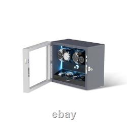 Automatic 4 Watch Winder With 4 Extra Storage Display Box Case With Blue LED