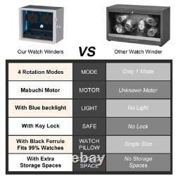 Automatic 4 Watch Winder With 4 Extra Storage Display Box Case With Blue LED