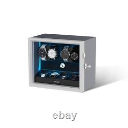Automatic 4 Watch Winder With 4 Extra Storage Display Box Case With Blue LED