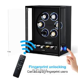 Automatic 6+6 Watch Winder Fingerprint Watch Storage Display Case Box RGB/LED US