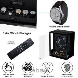 Automatic 6+6 Watch Winder Fingerprint Watch Storage Display Case Box RGB/LED US