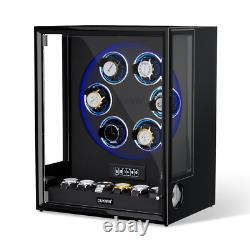 Automatic 6+6 Watch Winder Fingerprint Watch Storage Display Case Box RGB/LED US