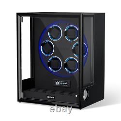 Automatic 6+6 Watch Winder Fingerprint Watch Storage Display Case Box RGB/LED US