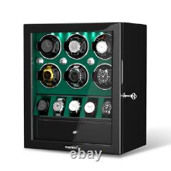 Automatic 6 Watch Winder Box With 5 Watches Display Jewelry Storage Box Case LED
