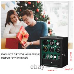 Automatic 6 Watch Winder Box With 5 Watches Display Jewelry Storage Box Case LED