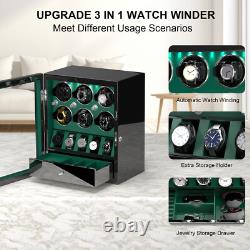 Automatic 6 Watch Winder Box With 5 Watches Display Jewelry Storage Box Case LED