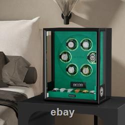 Automatic 6 Watch Winder Fingerprint Entry 6 Watches Storage Display Case RGB US