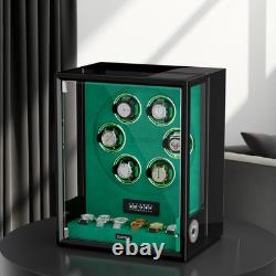 Automatic 6 Watch Winder Fingerprint Entry 6 Watches Storage Display Case RGB US