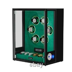 Automatic 6 Watch Winder Fingerprint Entry 6 Watches Storage Display Case RGB US