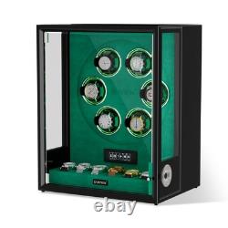 Automatic 6 Watch Winder Fingerprint Entry 6 Watches Storage Display Case RGB US