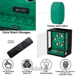 Automatic 6 Watch Winder Fingerprint with Storage Display Case Box RGB LED Green