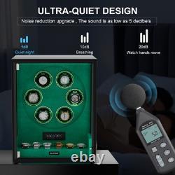 Automatic 6 Watch Winder Fingerprint with Storage Display Case Box RGB LED Green