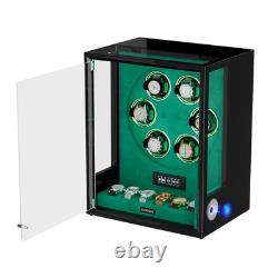 Automatic 6 Watch Winder Fingerprint with Storage Display Case Box RGB LED Green