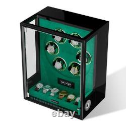 Automatic 6 Watch Winder Fingerprint with Storage Display Case Box RGB LED Green