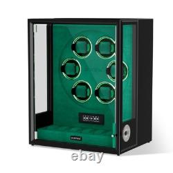 Automatic 6 Watch Winder Fingerprint with Storage Display Case Box RGB LED Green