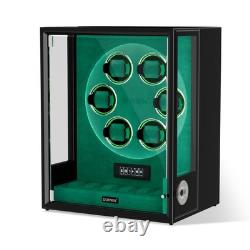 Automatic 6 Watch Winder Fingerprint with Storage Display Case Box RGB LED Green