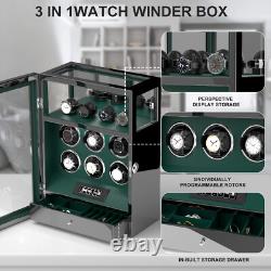 Automatic 6 Watch Winder With Watch Storage Display Case LCD Fingerprint Unlock