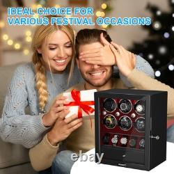 Automatic 6 Watch Winder with 5 Watches Display Case Storage Box LED Patent New