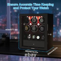 Automatic 6 Watch Winder with 5 Watches Display Case Storage Box LED Patent New