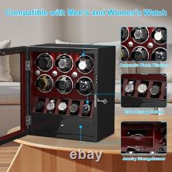 Automatic 6 Watch Winder with 5 Watches Display Case Storage Box LED Patent New