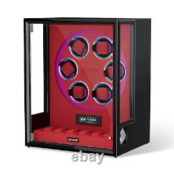 Automatic 6 Watch Winders Fingerprint 6 Watches Storage Display Case LED/RGB New