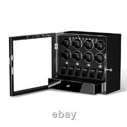 Automatic 8 Watch Winder Case With 6 Watches Display Storage Box LED Light Black