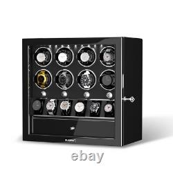 Automatic 8 Watch Winder Case With 6 Watches Display Storage Box LED Light Black