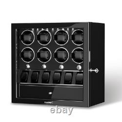 Automatic 8 Watch Winder Case With 6 Watches Display Storage Box LED Light Black