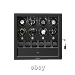 Automatic 8 Watch Winder Case With 6 Watches Display Storage Box LED Light Black