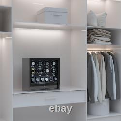 Automatic 8 Watch Winder Case With 6 Watches Display Storage Box LED Light Black