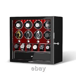 Automatic 8 Watch Winder With 6 Extra Watches Display Storage Box With Locks