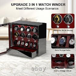 Automatic 8 Watch Winder With 6 Extra Watches Display Storage Box With Locks