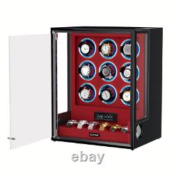 Automatic 9+6 Watch Winder Fingerprint Watch Box Storage Display Case RGB LED