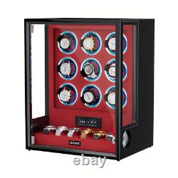 Automatic 9+6 Watch Winder Fingerprint Watch Box Storage Display Case RGB LED