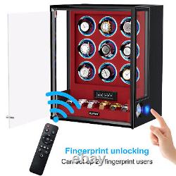 Automatic 9+6 Watch Winder Fingerprint Watch Box Storage Display Case RGB LED